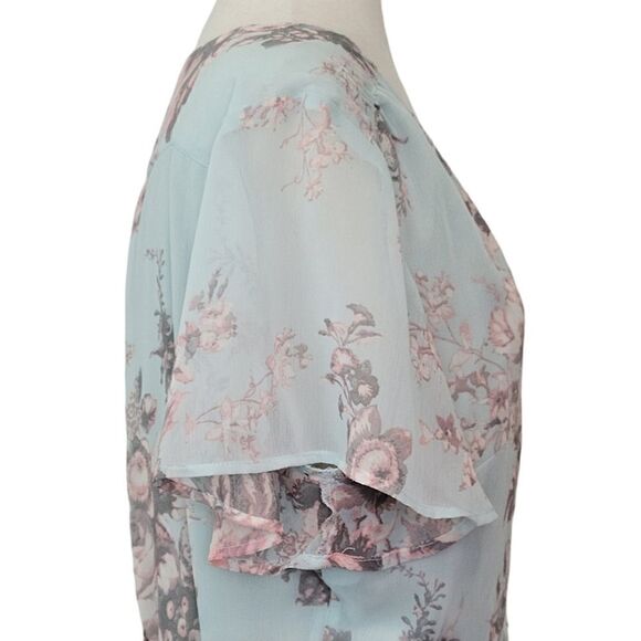 Leith Green Floral Wrap High-Low Lined Chiffon Dress Size XXL - Picture 6 of 10